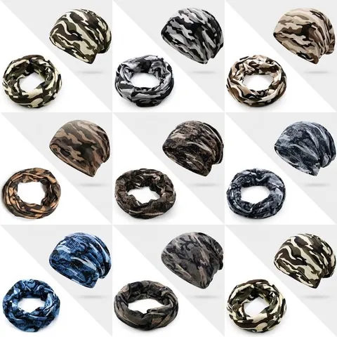 Hombres Mujeres Camuflaje Multifuncional Gorro Beanie Calentador de Cuello Doble Uso Invierno Cálido Punto Slouchy Cap Deporte al Aire Libre Diadema Bufanda
