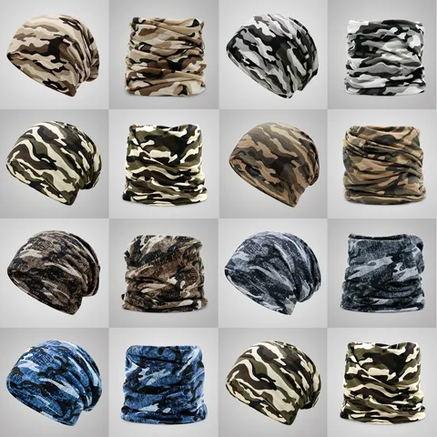 Hombres Mujeres Camuflaje Multifuncional Gorro Beanie Calentador de Cuello Doble Uso Invierno Cálido Punto Slouchy Cap Deporte al Aire Libre Diadema Bufanda