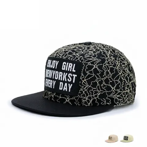 Gorra de Béisbol Hip Hop de Ala Plana de Encaje y Cuero PU para Mujer Bordado de Letras Snapback Sombrero Moda de Verano