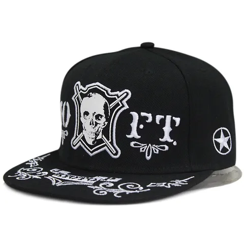 Cappellino Snapback Hip Hop Ricamo Teschio Tesa Piatta Cappellino da Baseball Street Dance DJ Esibizione Casual Mimetico