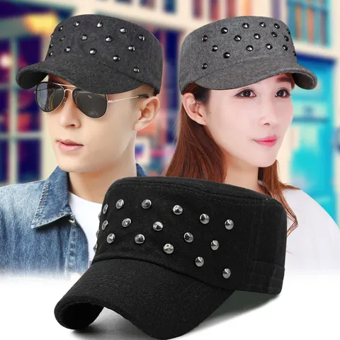 Damen Herren Dicker Wollstoff Flat Top Militärmütze Mit Nieten Mode Koreanischer Stil Warm Winter Outdoor Cadet Hut Casual Armee Kappe