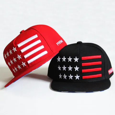 Casquette de Baseball Hip Hop à Bord Plat Étoile à Cinq Branches Rayures Brodé Chapeau Snapback Streetwear Unisexe