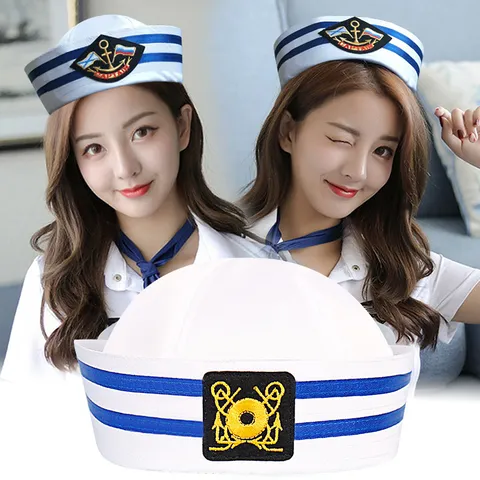 Polyester Cotton Sailor Hat Popeye Hat With Embroidery Anchor Patch Captain Hat For Stage Performance Costume Party Accessory