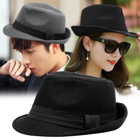 Vintage Woolen Fedora Hat For Men Women British Style Jazz Hat Autumn Winter Warm Felt Hat With Ribbon Band Elegant Trilby Hat