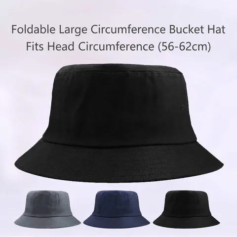 Large Head Size Bucket Hat Men Women Summer Simple Solid Cotton Sun Hat Foldable Outdoor Sunscreen Breathable Fisherman Hat