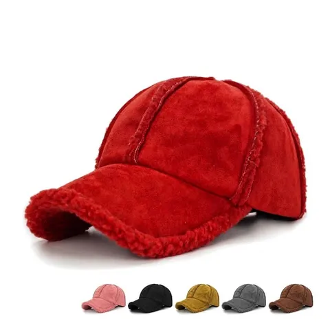 Warme Winter Baseballkappe Aus Wildlederimitat Für Damen Herren Mode Patchwork Verdickte Mütze Mit Gebogener Krempe Und Pompon