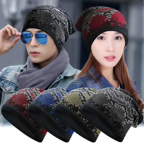 Warme Winter Strickmütze Beanie Mode Schlangenmuster Strass Slouchy Pullover Totenkopf Kappe Outdoor Winddichte Kopfbedeckung
