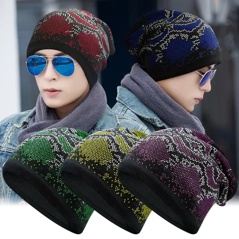 Warme Winter Strickmütze Beanie Mode Schlangenmuster Strass Slouchy Pullover Totenkopf Kappe Outdoor Winddichte Kopfbedeckung