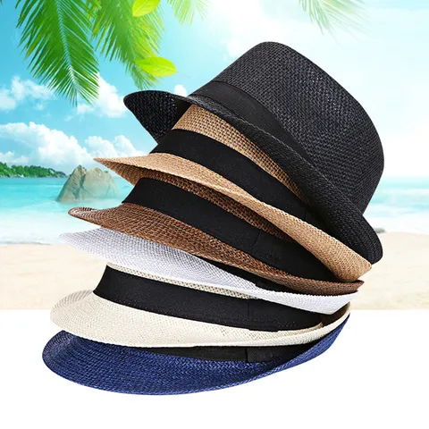 Summer Breathable Paper Straw Fedora Hat For Men Women Sun Protection Jazz Beach Hat With Ribbon Band Casual Outdoor Straw Hat