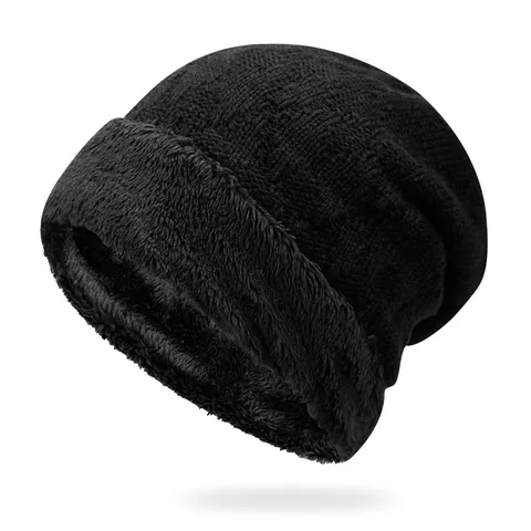 Winter Strickmütze Und Halswärmer Für Herren Dickes Fleece Futter Gestrickte Mütze Warmer Schal Kälteschutz Outdoor Beanie Schwarz