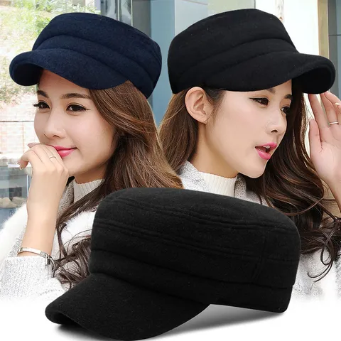 Heren Vintage Wollen Cadet Cap Winter Warme Flat Top Hoed Koreaanse Stijl Outdoor Volledig Gesloten Militaire Pet