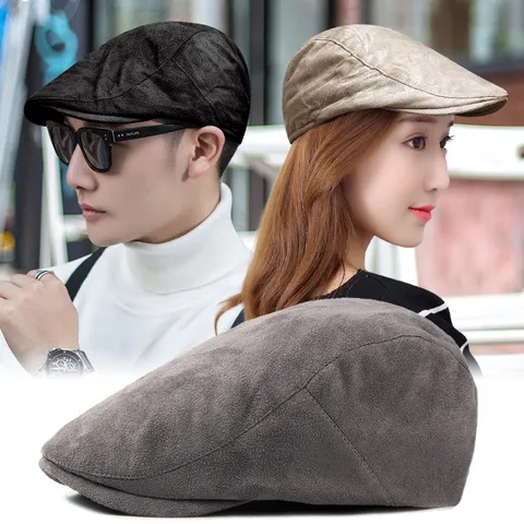 Unisex Winter Warm Suede Beret Hat Fleece Lined Flat Cap For Men Women Vintage Newsboy Hat Outdoor Adjustable Cabbie Hat