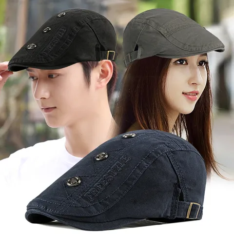Vintage Cotton Striped Beret Hat For Men Women Retro Rivet Newsboy Cap Adjustable Sun Protection Painter Flat Cap Outdoor Casual Headwear