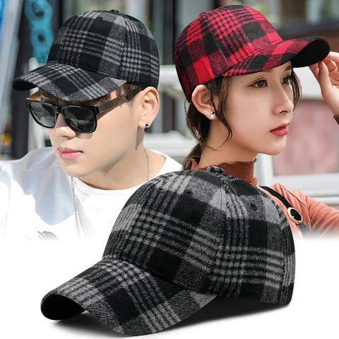 Unisex Winter Karo Baseballkappe Warme Wollmischung Schachbrettmuster Verstellbare Mode Sport Sonnenhut Für Herren Damen Freizeit Outdoor Kappe