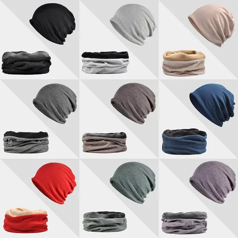 Gorro Beanie Unisex con Forro de Felpa y Calentador de Cuello Doble Uso Cortavientos Cálido Gorro Slouchy para Deportes de Invierno