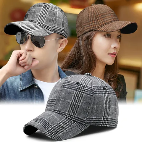 Unisex Winter Karo Baseballkappe Warme Wollmischung Schachbrettmuster Verstellbare Mode Sport Sonnenhut Für Herren Damen Freizeit Outdoor Kappe