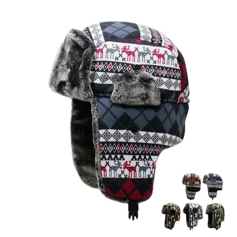 Winter Camouflage Plaid Trapper Hat Men Women Warm Plush Earflap Bomber Hat Windproof Outdoor Cycling Aviator Snow Cap