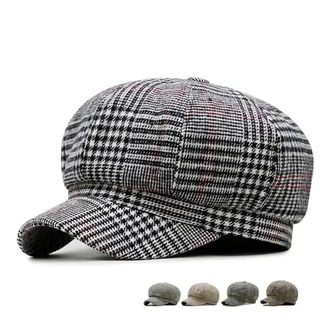 British Retro Plaid Newsboy Cap For Men Women Octagonal Baker Boy Hat Striped Vintage Painter Hat Spring Autumn Outdoor Headwear