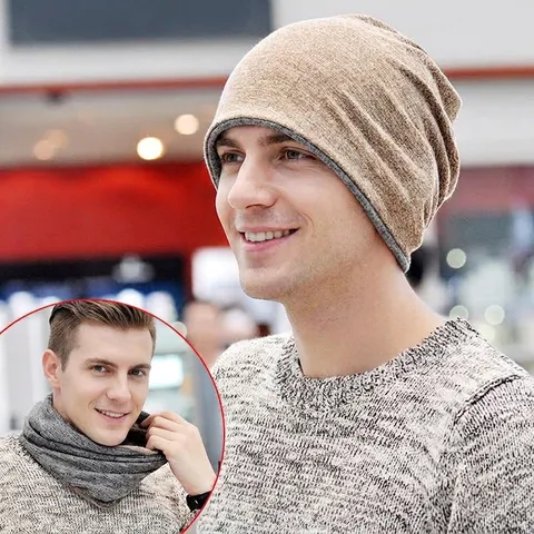Cappello Beanie Invernale Scaldacollo Uomo Donna Doppio Strato Cotone Poliestere Berretto a Maglia Caldo Morbido