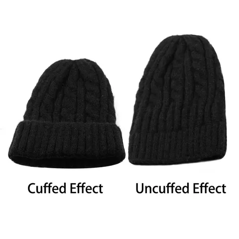 Unisex Zopfstrick Beanie Mütze Einfarbig Umschlag Thermisch Weich Winter Warm Wollgarn Pullover Totenkopfkappe