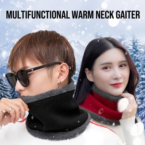 Unisex Winter Fleece Lined Neck Gaiter Warm Knitted Double Layer Neck Warmer Windproof Outdoor Cycling Scarf For Men Women