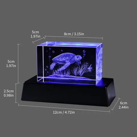 3D Laser Engraved White Crystal Night Light With Multi-Color LED Base Sea Turtle Pattern Desktop Ornament For Birthday Gift Home Decor