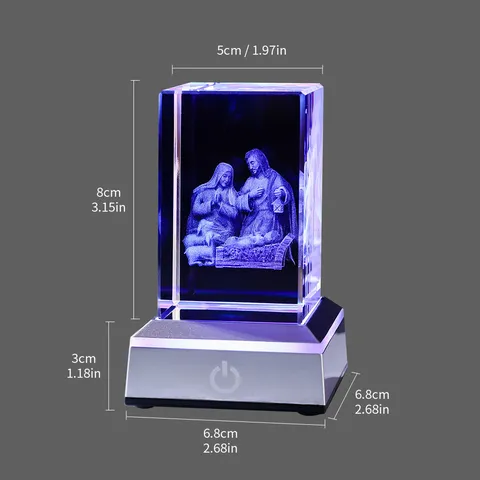 Luz de Noche de Cristal Grabado Láser 3D Escena del Nacimiento Base LED Multicolor Figura de Jesús Decoración Hogar Regalo