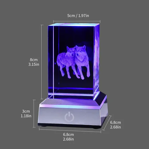 3D Laser Binnengravure Wit Kristal Kubus Nachtlampje Met LED Gloeidende Voet Modern Minimalistisch Dierpatroon Bureau Ornament Cadeau