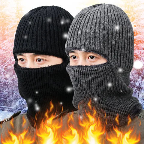 Winter Knitted Balaclava Hat For Men Women Thermal Fleece Lined Ski Mask Eye Hole Design Integrated Pullover Neck Warmer Cap Outdoor Windproof Headwear