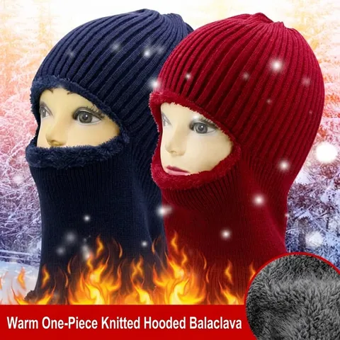 Winter Knitted Balaclava Hat For Men Women Thermal Fleece Lined Ski Mask Eye Hole Design Integrated Pullover Neck Warmer Cap Outdoor Windproof Headwear