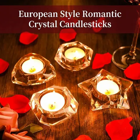 Chandelier en Cristal Moderne Européen Géométrique Facetté Coupe de Bougie pour Mariage Table Romantique Décoration Élégante