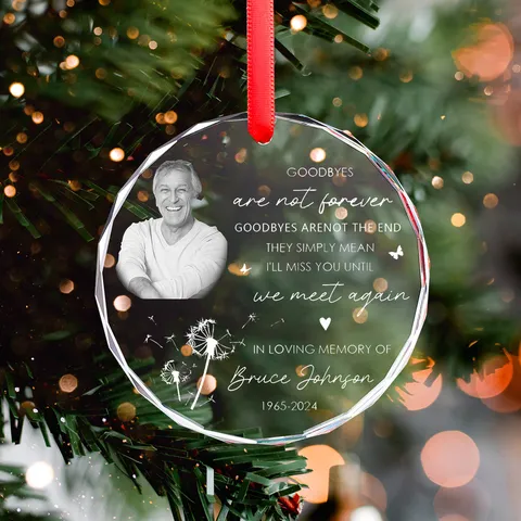 Adorno Conmemorativo Navidad Personalizado Acrílico Transparente Colgante Foto In Loving Memory Cinta Roja Decoración Árbol