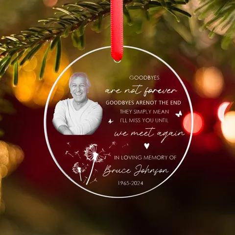 Adorno Conmemorativo Navidad Personalizado Acrílico Transparente Colgante Foto In Loving Memory Cinta Roja Decoración Árbol