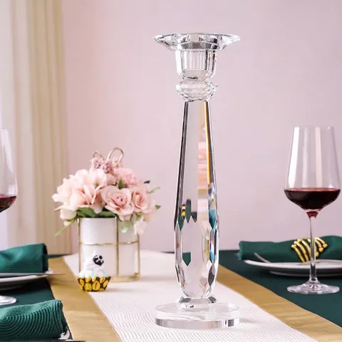Candelabro de Cristal Transparente Romántico Europeo Adornos de Mesa Corte Multifacético para Decoración de Boda Cena