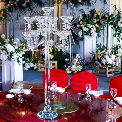 Candelabro de Cristal Europeo de Lujo Portavelas de Vidrio Transparente Centro de Mesa para Boda Fiesta Hogar Hotel Decoración