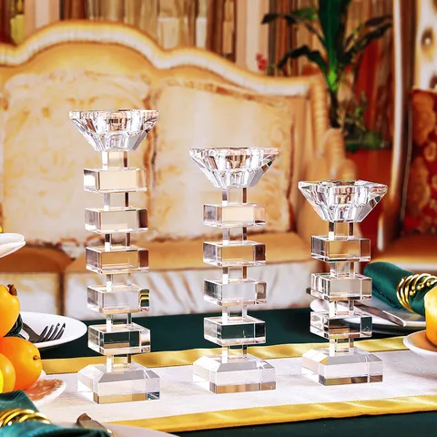 Candelabro de Cristal Moderno Europeo Candelero de Vidrio Transparente Geométrico para Centro de Mesa Boda Decoración del Hogar
