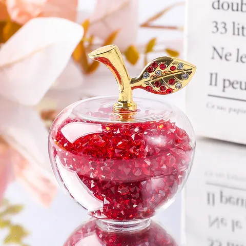 Crystal Apple Ornament Decorative Figurines With Rhinestone Gold Leaf Luxury Christmas Peace Fruit Gift Box Tabletop Decor