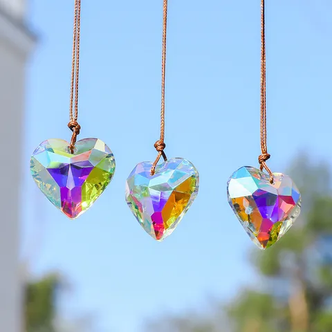 Heart Shape K9 Crystal Suncatcher Faceted Prism Pendant Hanging Ornament Rainbow Maker Light Catcher For Window Home Garden Decor