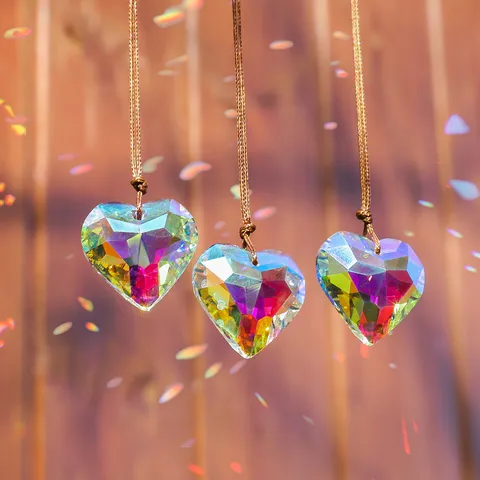 Heart Shape K9 Crystal Suncatcher Faceted Prism Pendant Hanging Ornament Rainbow Maker Light Catcher For Window Home Garden Decor