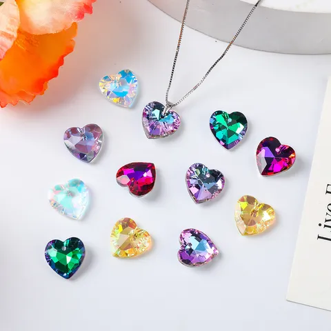 Heart Shaped Multicolor Aurora Borealis Crystal Glass Pendants For DIY Jewelry Making Necklaces Earrings Handcraft Charms Accessory