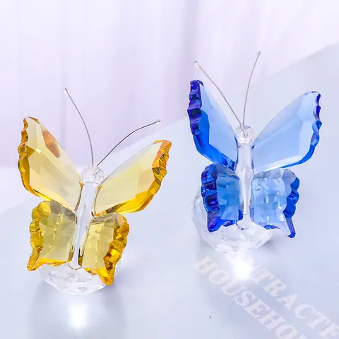 Artificial Crystal Butterfly Figurine Faceted Glass Animal Ornament With Crystal Ball Base For Car Home Decor Wedding Gift