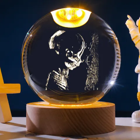 3D Laser Engraved Fetus Ultrasound Crystal Ball Night Light Wood Base Newborn Baby Memorial Souvenir Desktop Decoration