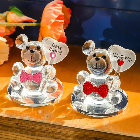 Crystal Faceted Bear Figurine Ornament With Heart Best Friend I Love You Message Craft Decor For Valentine Wedding Gift