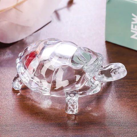 Clear Crystal Sea Turtle Figurine Decorative Glass Turtle Statue Tabletop Ornament For Home Office Decor Gift