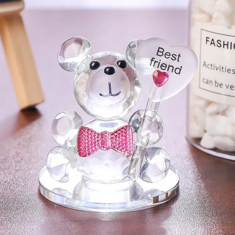 Crystal Faceted Bear Figurine Ornament With Heart Best Friend I Love You Message Craft Decor For Valentine Wedding Gift