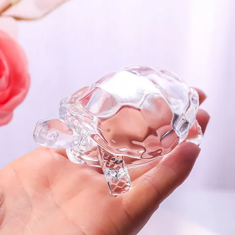 Clear Crystal Sea Turtle Figurine Decorative Glass Turtle Statue Tabletop Ornament For Home Office Decor Gift