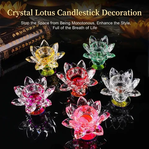 Crystal Lotus Candle Holder Multilayer Lotus Shaped Ghee Lamp Holder Buddha Front Altar Decorative Candlestick Home Gift