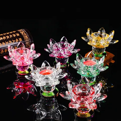 Crystal Lotus Candle Holder Multilayer Lotus Shaped Ghee Lamp Holder Buddha Front Altar Decorative Candlestick Home Gift