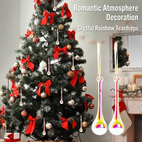 Adornos de Navidad de Vidrio Iridiscente en Forma de Lágrima Colgante para Árbol de Navidad Hogar Fiesta Decoración Moderno Minimalista Lágrima Iridiscente Clara