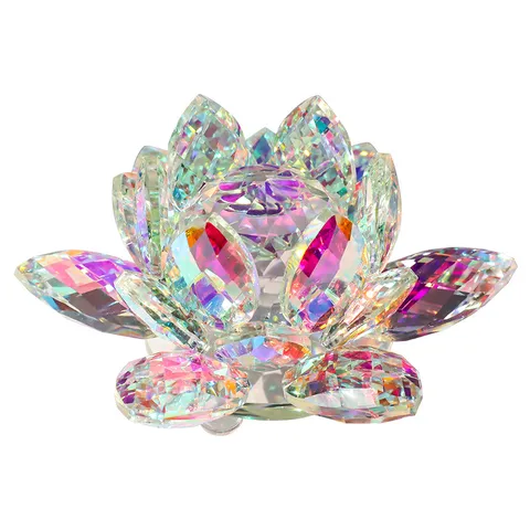 Crystal Lotus Flower Figurine Multi-faceted Cut K9 Crystal Lotus Home Decor Office Desktop Craft Ornament Table Centerpiece